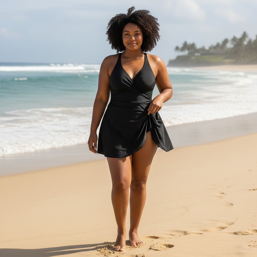 Blooming Jelly Women Swimdress Black Ruched Side Knot One Piece Swimsuit Size 2X